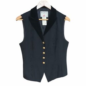 Vintage MONDI Germany Black Embroidered, Velvet Collar Wool Blend Vest EU38 M